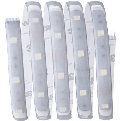 Vijf witte LED-strips, verticaal gerangschikt, op een witte achtergrond. Elke strip toont gelijkmatig verspreide lichtpunten.