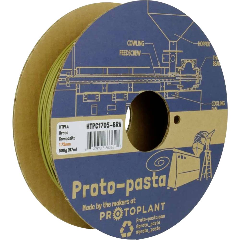 Proto-Pasta HTPC1705-BRA Brass-filled Metal HTPLA Filament PLA kunststof 1.75 mm 500 g Messing 1 stuk(s)