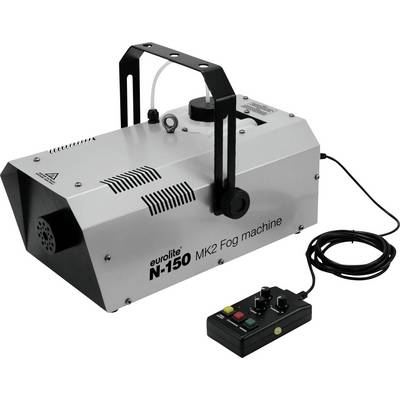 'Rookmachine Eurolite N-150 MK2 met kabelbesturing. Apparaat voor het genereren van podiumrook, meestal gebruikt in theaters of bij evenementen.'