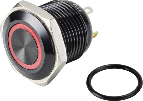TRU COMPONENTS TC-9428160 GQ16F-10E/J/R/12V/A Druktoets 48 V/DC 2 A 1x uit/(aan) Moment Rood IP65 1 stuk(s)