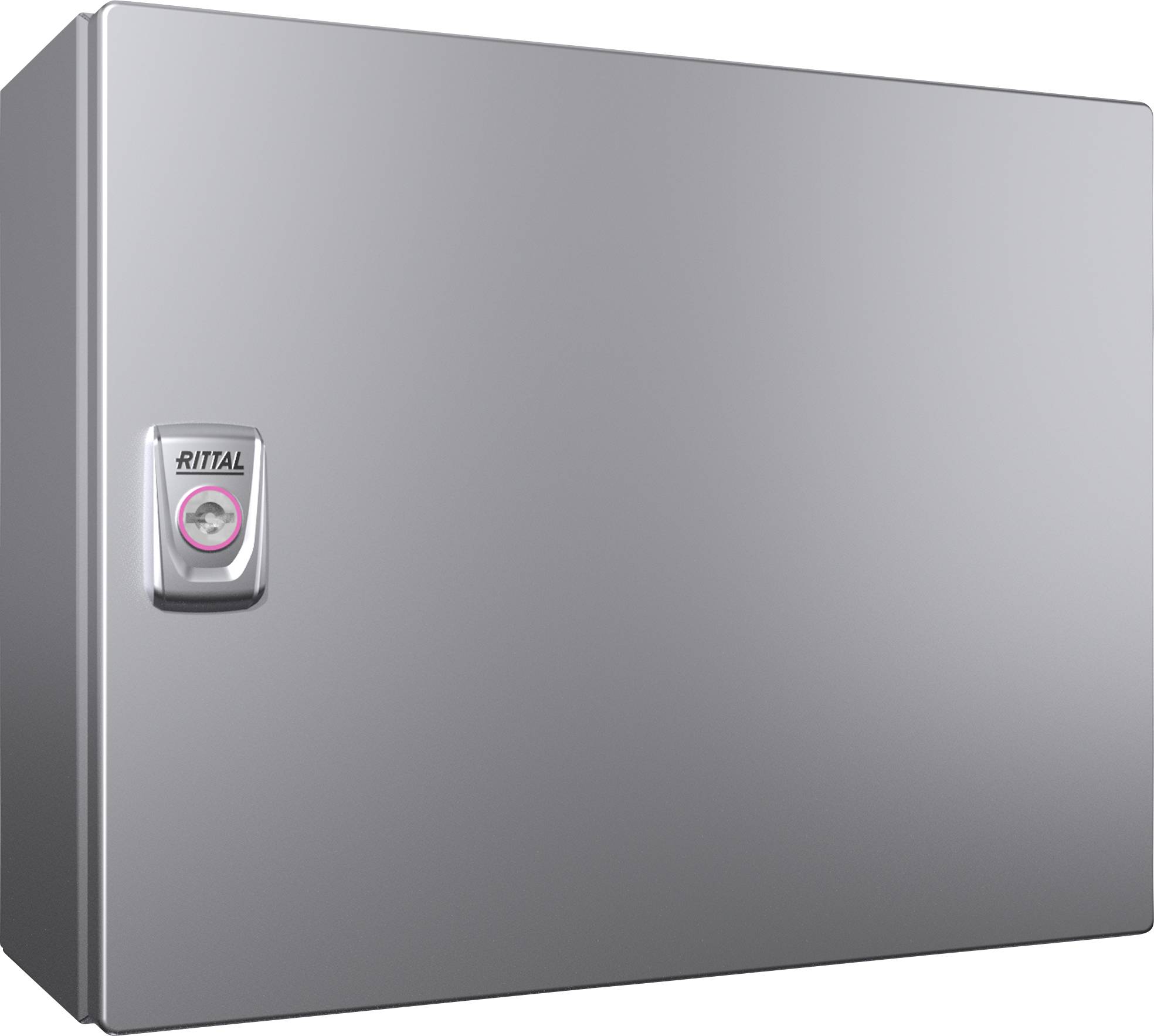Metalen kast met een RITTAL-logoslot aan de voorkant, geschikt voor industriële toepassingen voor de veilige opslag van apparatuur.