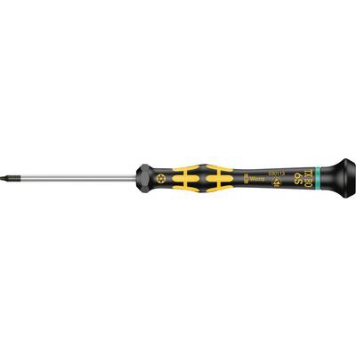 Schroevendraaier met zwarte handgreep en gele details, merk 'Wera'. Slanke steel met een TORX-kop, geschikt voor precisiewerk.