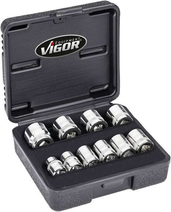 Vigor  V7538/10 Dopsleutelinzetset  3/8" (10 mm) 10-delig