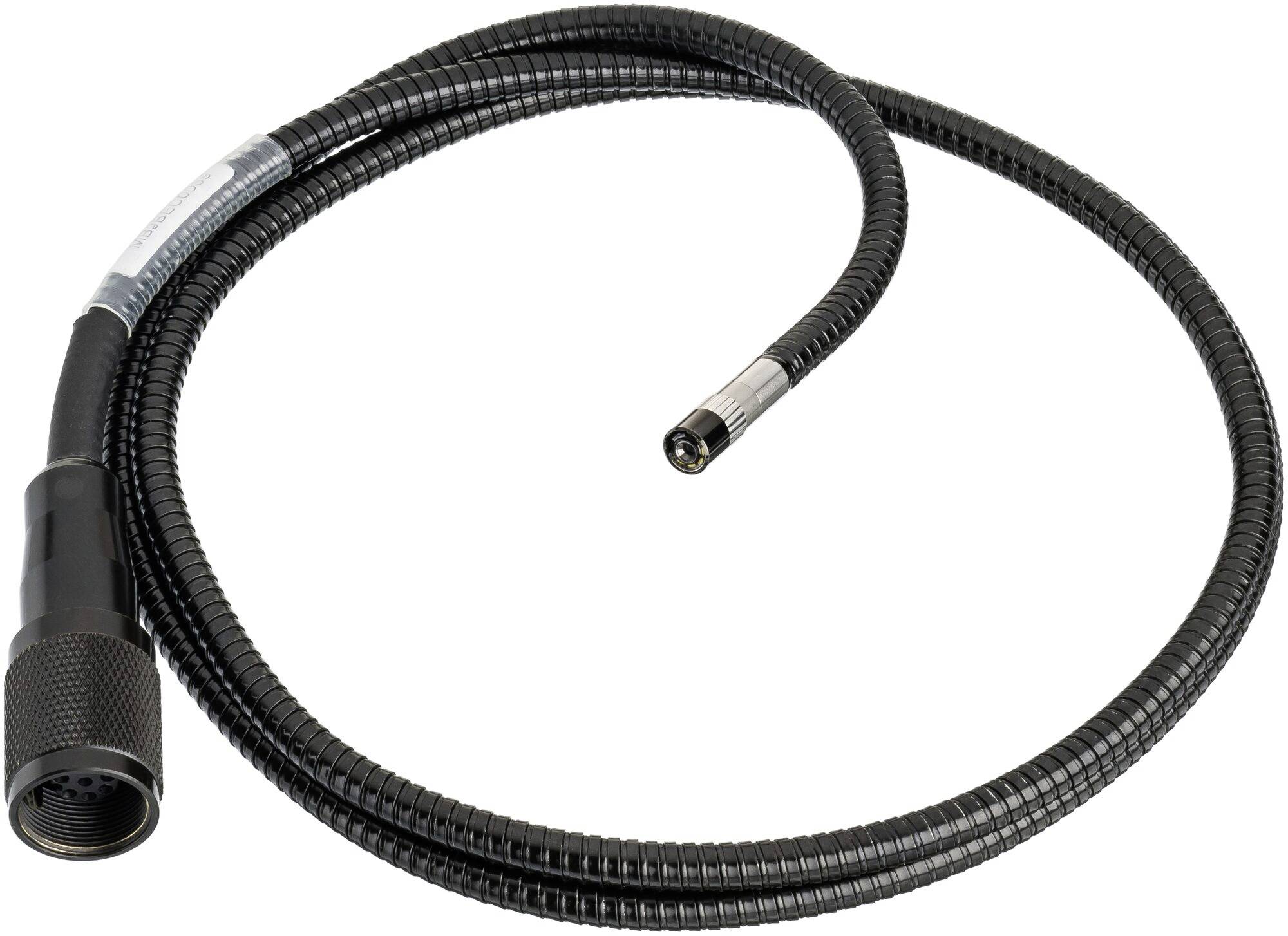 Een flexibele zwarte kabelstreng met aansluitingen aan beide uiteinden, voor gebruik in technische of elektrische toepassingen.
