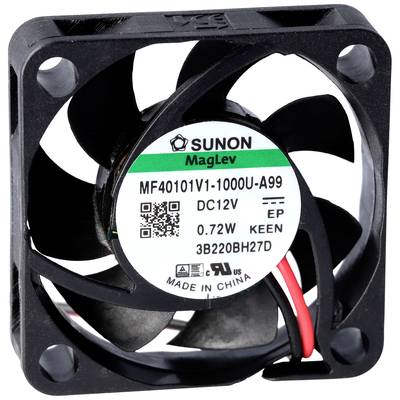 Computerventilator met vijf zwarte rotorbladen en sticker met technische gegevens, waaronder spanning 12V, vermogen 0,72W.