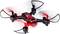 Kleine rode drone in lieveheersbeestjesontwerp met drie propellers, behuizing in zwart-rood en LED-verlichting.