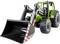 Een groene speelgoedtractor met grote voorlader, geschikt voor kinderen vanaf 3 jaar.