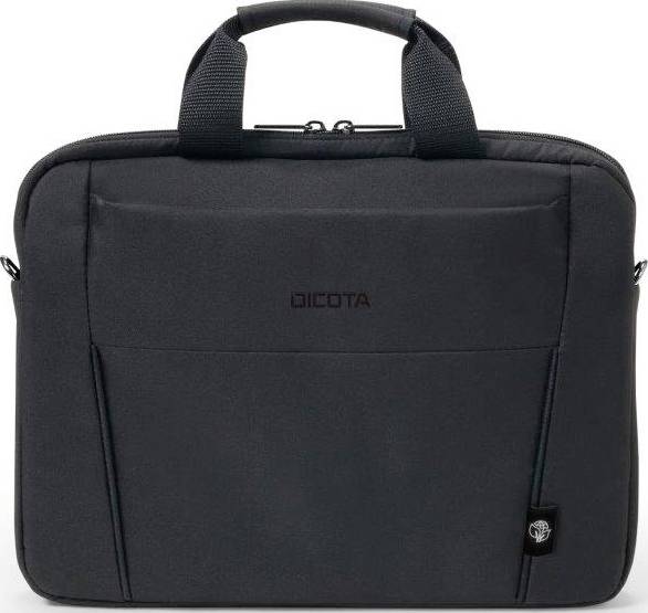 Zwarte, strakke laptoptas van Dicota met twee handgrepen en rits, geschikt voor zakelijke en reisdoeleinden.