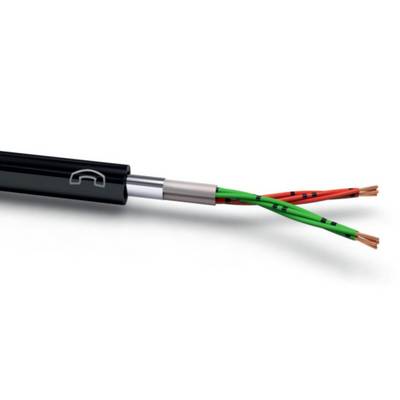Close-up van een opengehaald telefoonkabel met zichtbare geïsoleerde rode en groene koperdraden.