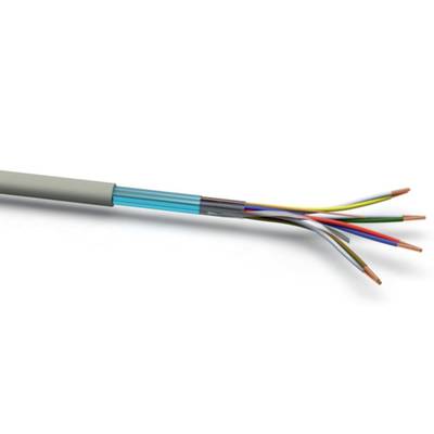 Losse gekleurde uiteinden van een grijs kabel zijn blootgelegd.