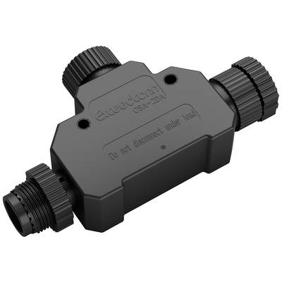 Een zwarte elektrische connector met opschrift 'Greedcom GA-2DA'. Waarschuwing: 'Niet onder belasting losmaken'.