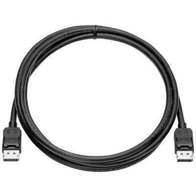 Een zwart DisplayPort-kabel met twee aansluitingen, dat is opgerold in een cirkel.