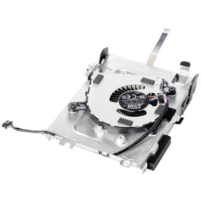 Ventilatormodule voor laptopkoelsysteem, behuizing van zilverkleurig metaal met meerdere schroeven en een aangesloten verbindingskabel.