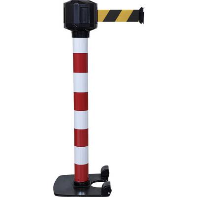 Afzettingspalen met rood-witte strepen en uittrekbaar geel-zwart lint, gebruikt voor het afbakenen van gebieden.