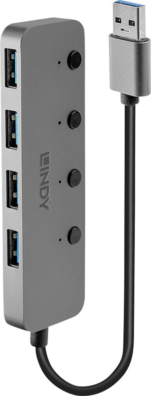 LINDY 4 Port USB 3.0 Hub mit Ein-/Ausschaltern 43309 USB-hub 4 poorten USB-A USB 3.0 5 GBit/s Individueel schakelbaar Grijs