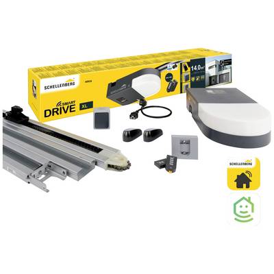 Garagedeuropener-set 'Schellenberg Smart Drive XL' met kettingaandrijving, besturingsunit, afstandsbediening en montagetoebehoren.
