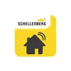 Het beeld toont een geel symbool met een huis en golvende lijnen erboven, dat staat voor draadloze verbindingen. Bovenaan staat het woord 'Schellenberg'.