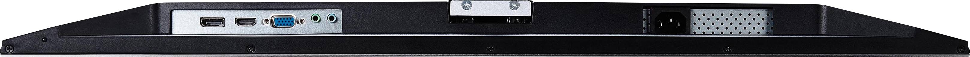 'Achterkant van een monitor met meerdere aansluitingen, waaronder HDMI, VGA, USB en netsnoer. Toont de aansluitingsmogelijkheden van een kantoormonitor.'