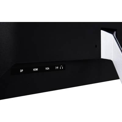 Achterkant van een monitor met aansluitingen: DisplayPort, HDMI, VGA en koptelefoonaansluiting.