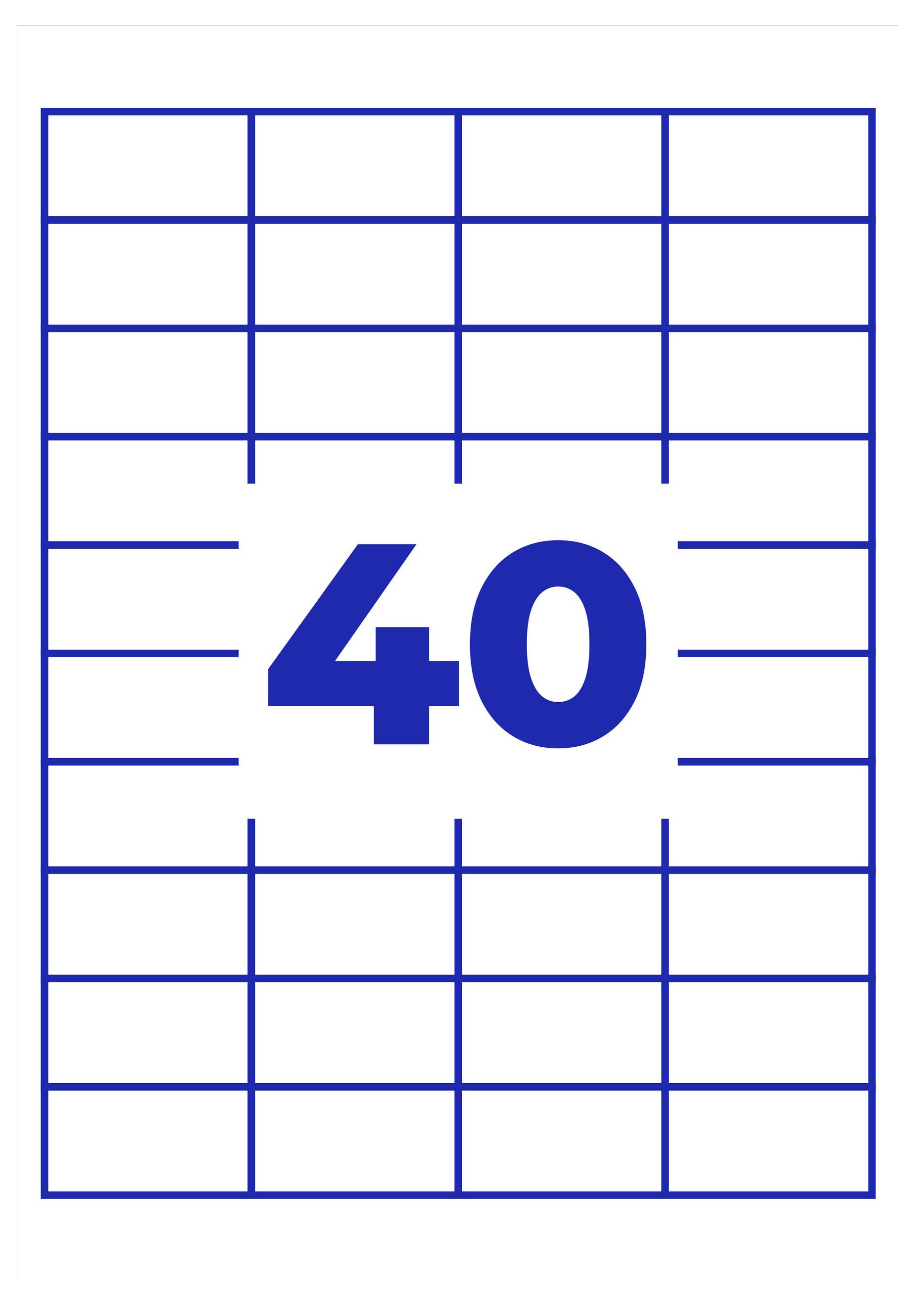 Blauw etiket met het grote getal '40' in het midden, omringd door een raster van lijnen.