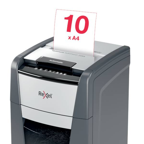 Rexel Optimum AutoFeed+ 225X Papierversnipperaar 225 vellen Micro cut 4 x 25 mm P-4 60 l Ook geschikt voor Paperclips, N-6