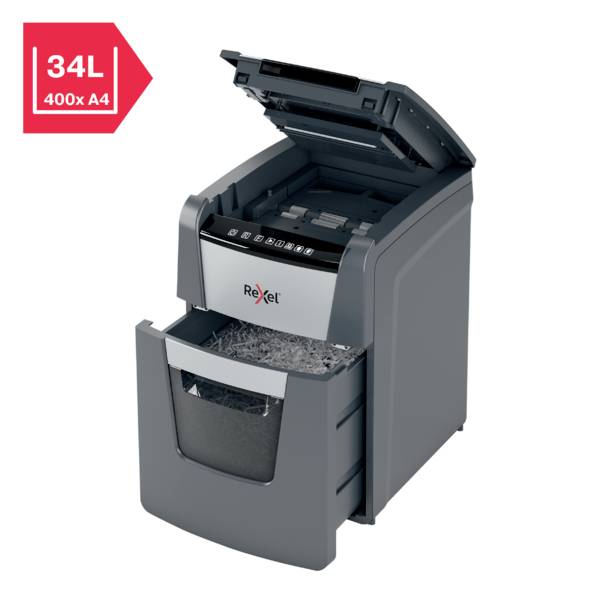 Rexel Optimum AutoFeed+ 100M Papierversnipperaar 100 vellen Micro cut 2 x 15 mm P-5 34 l Ook geschikt voor Paperclips, N-10