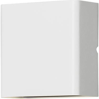 Witte, rechthoekige wandlamp met afgeronde hoeken, geschikt voor binnengebruik. Minimalistisch ontwerp, zonder zichtbare details.