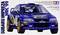 'Modelauto Subaru Impreza WRC '99 van Tamiya in blauw met gele details, afgebeeld op een kartonnen verpakking.'
