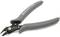 Zwarte zijkniptang met grijze handgrepen, gemarkeerd met 'Modeler's Side Cutter' op een van de handgrepen, voor precisieknipwerk.