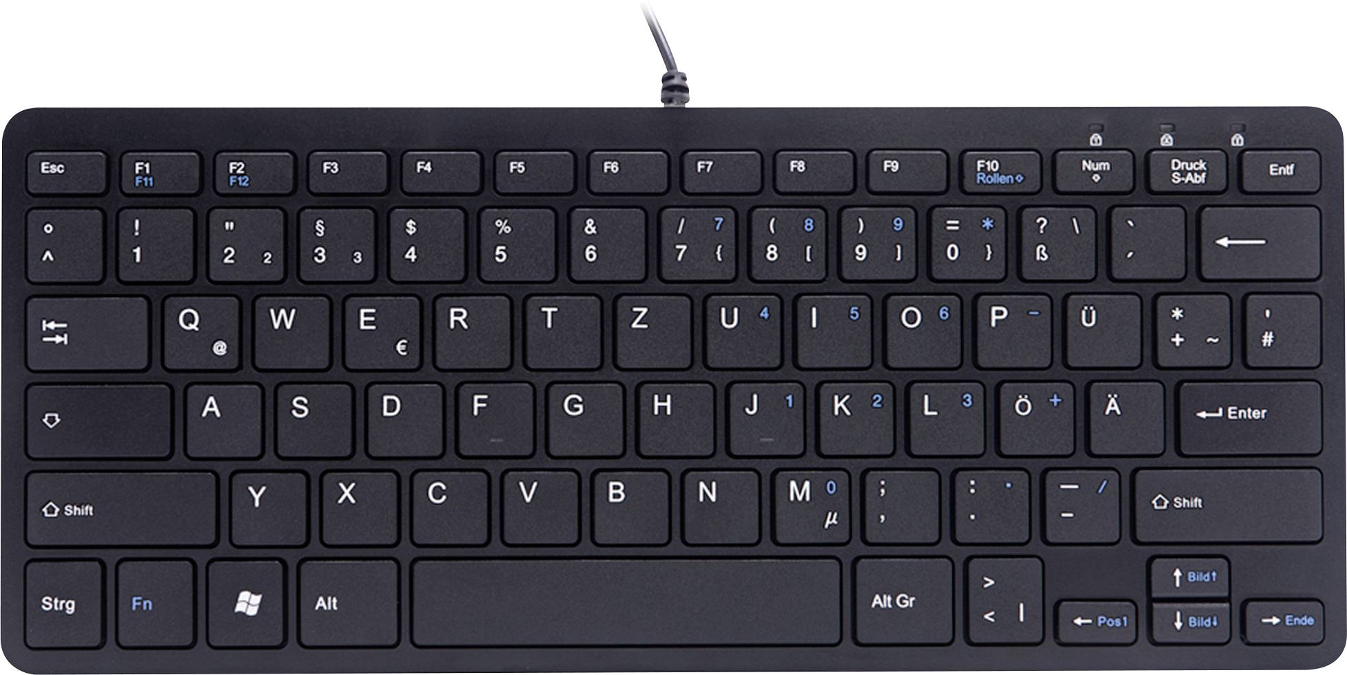 R-GO Tools Compact (RGOECQZB) Toetsenbord Kabelgebonden QWERTZ, Duits Zwart Ergonomisch