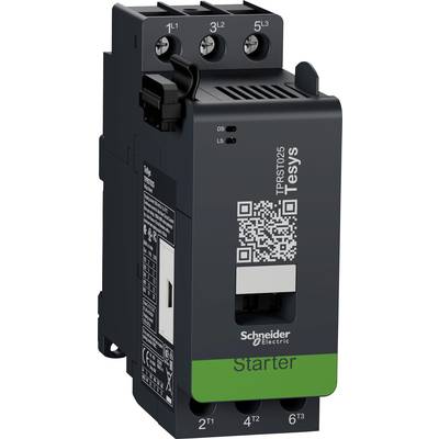 Elektronisch apparaat met het opschrift 'Schneider Electric', een QR-code en de aanduiding 'Starter'.