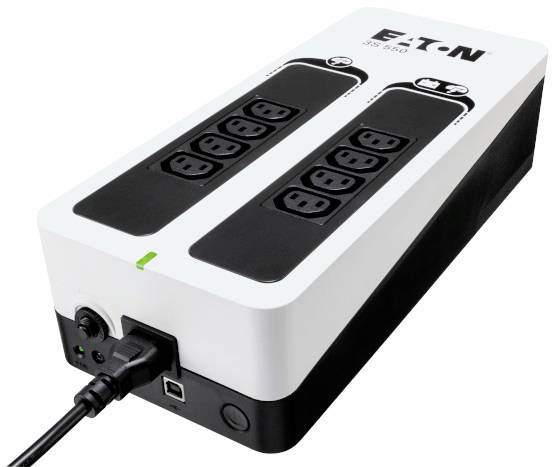 USV-apparaat met meerdere stekkerdozen, geschikt voor ononderbroken stroomvoorziening van elektronische apparaten.