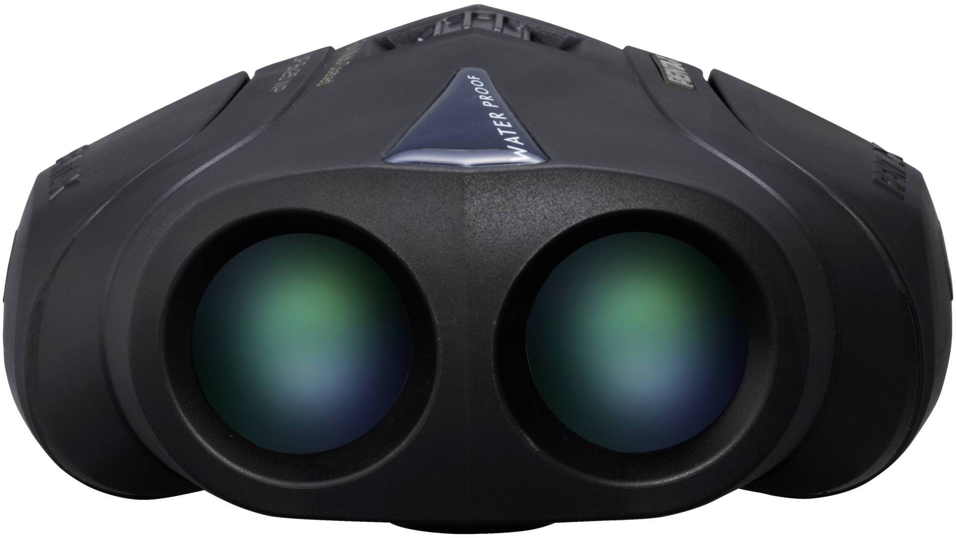 Een verrekijker met grote, lichtreflecterende lenzen, ligt op een zwarte achtergrond. Hij is waterdicht en geschikt voor buitenactiviteiten.