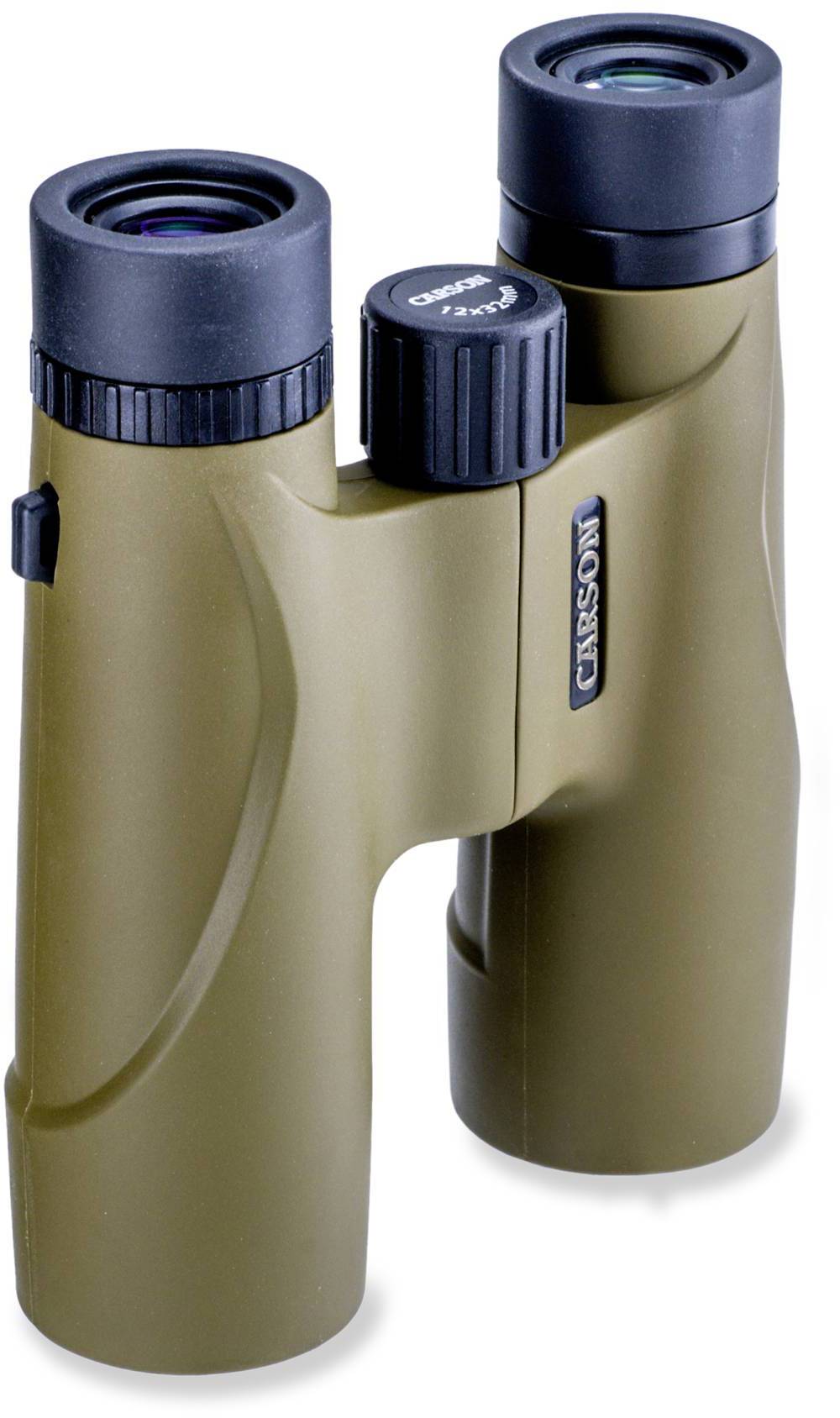 Verrekijker met een bruine behuizing en een zwart scherpstelwiel in het midden; geschikt voor buitenactiviteiten zoals vogelspotten.