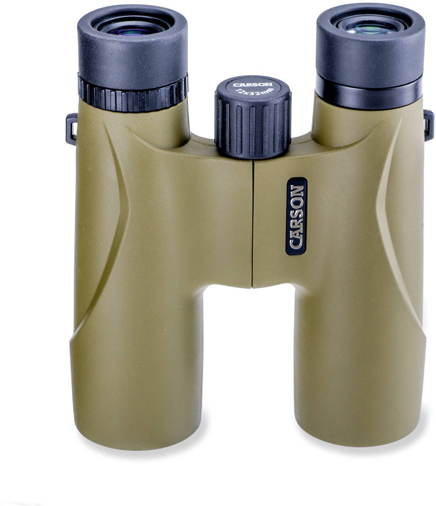 Verrekijker met twee lenzen en een centraal scherpstelwiel, gemerkt met het opschrift 'Carson'. Geschikt voor natuurobservaties.