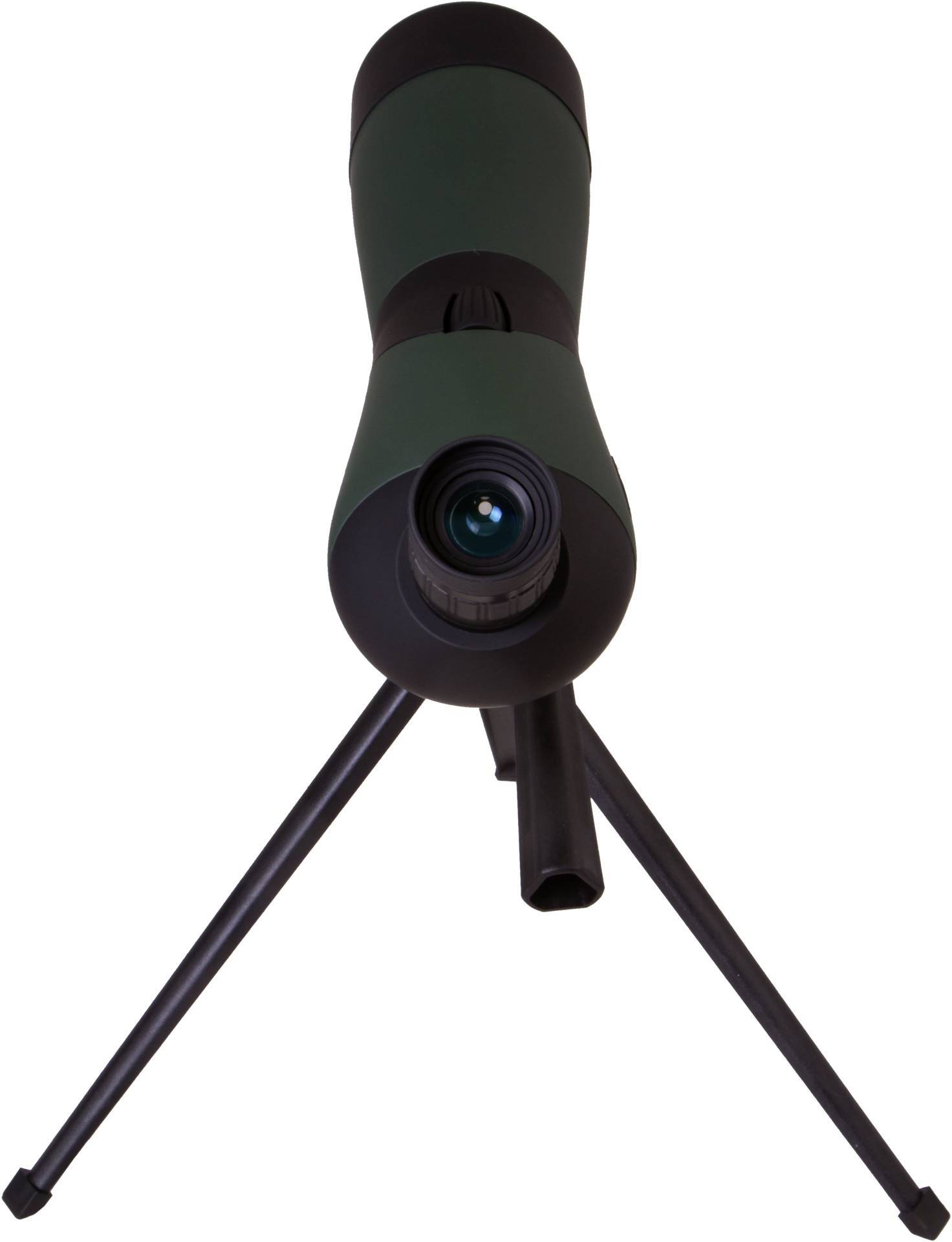 Een verrekijker op een statief, gericht naar de toeschouwer, klaar voor natuurobservatie of astronomische activiteiten.