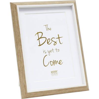Fotolijst met de tekst 'The best is yet to come' in gouden letters op een witte achtergrond.