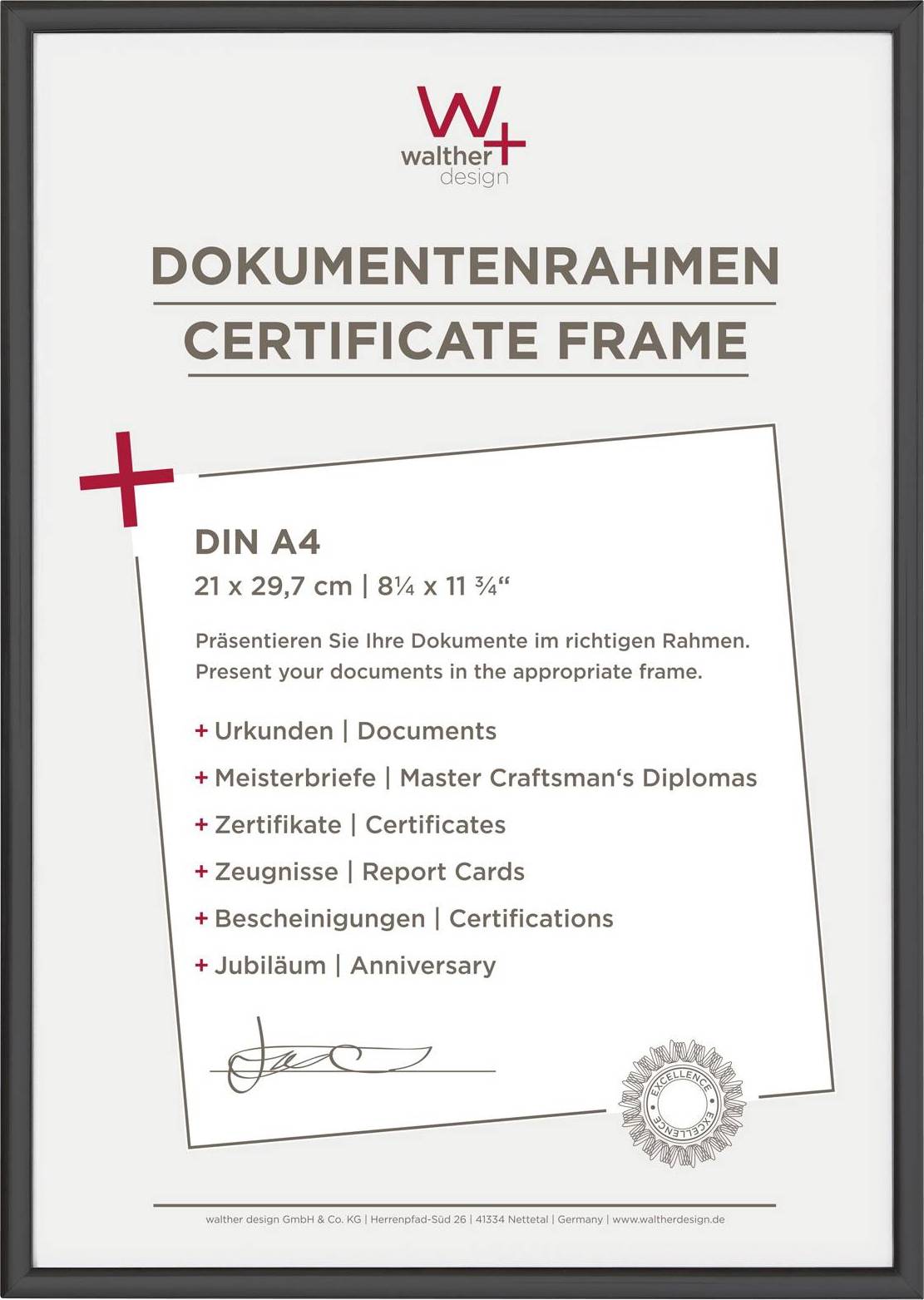 'Certificaatskader' toont maatspecificaties en documentvoorbeelden zoals diploma's en certificaten voor het juiste formaat.