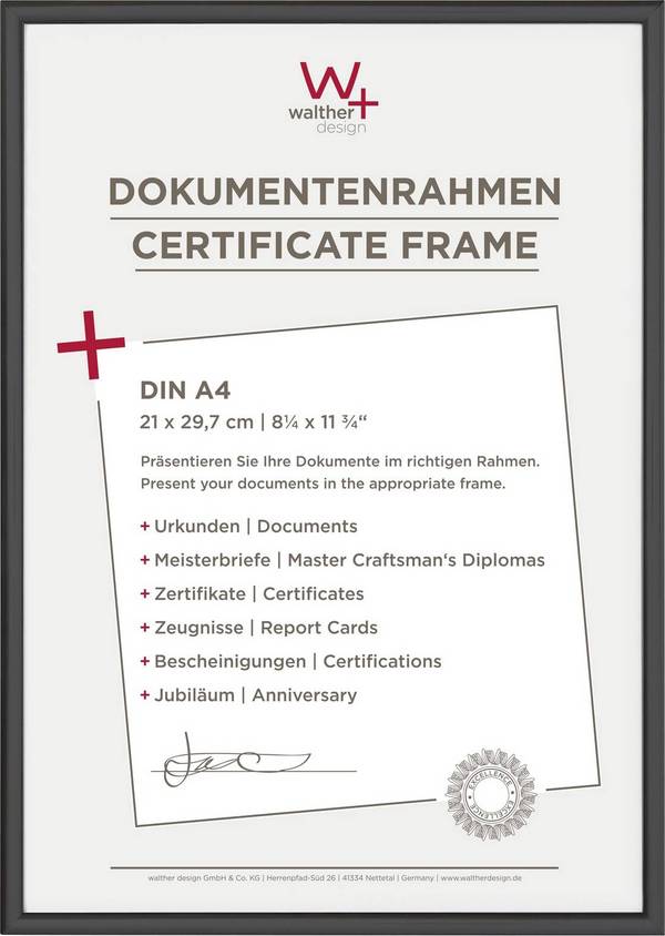 walther+ design KV130B Wissellijst Papierformaat: DIN A4  Zwart
