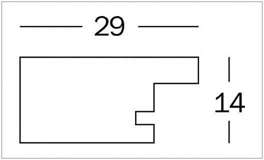 Rechthoekig schema met een naar binnen lopende sectie. Bovenaan het getal '29', rechts het getal '14', vermoedelijk afmetingen.
