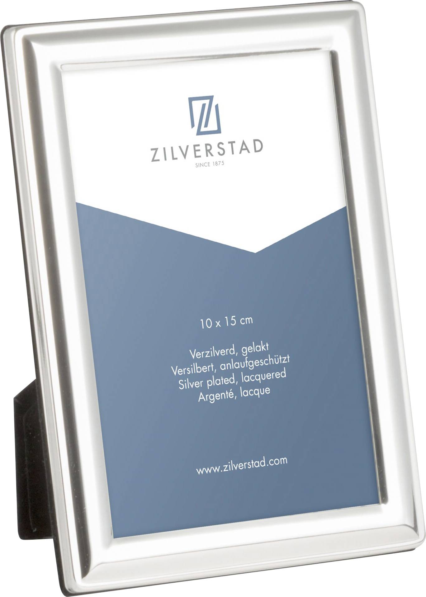 Zilveren fotolijst van het merk 'Zilverstad', formaat 10 x 15 cm, verzilverd en gelakt.