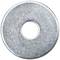 Metalen schijf, zilverkleurig, met een centraal gat, tegen een witte achtergrond. Voornamelijk gebruikt in machinebouw of bevestigingstechniek.