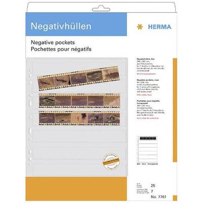 'Negativhüllen' Verpakking met drie heldere foliezakjes voor fotonega's, merk Herma. Tekst in het Duits, Engels en Frans.