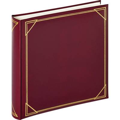 Rood fotoalbum met gouden versieringen op de hoeken.