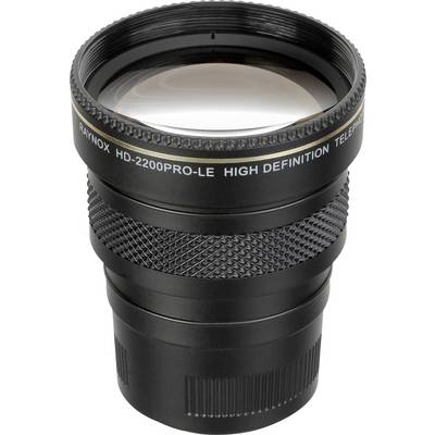 Zwart telelens met opschrift 'RAYNOX HD-2200PRO-LE HIGH DEFINITION TELEPHOTO', geschikt voor camera's voor het vergroten van onderwerpen.