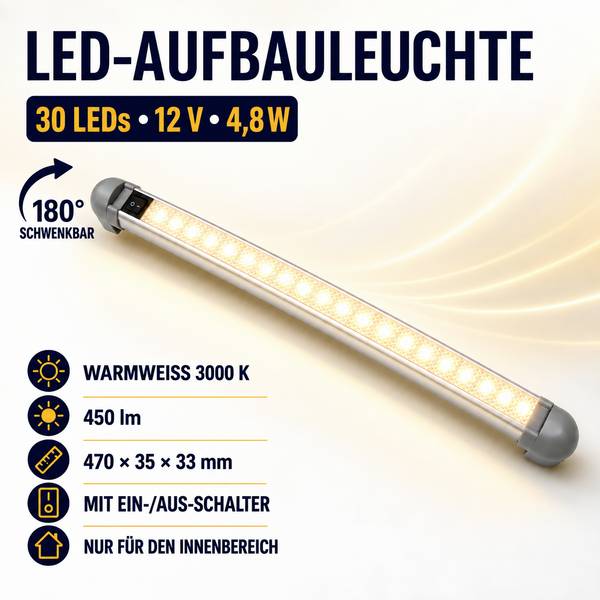 IWH LED-interieurverlichting 19302  LED 12 V (l x b x h) 470 x 33 x 35 mm Zwenkbaar