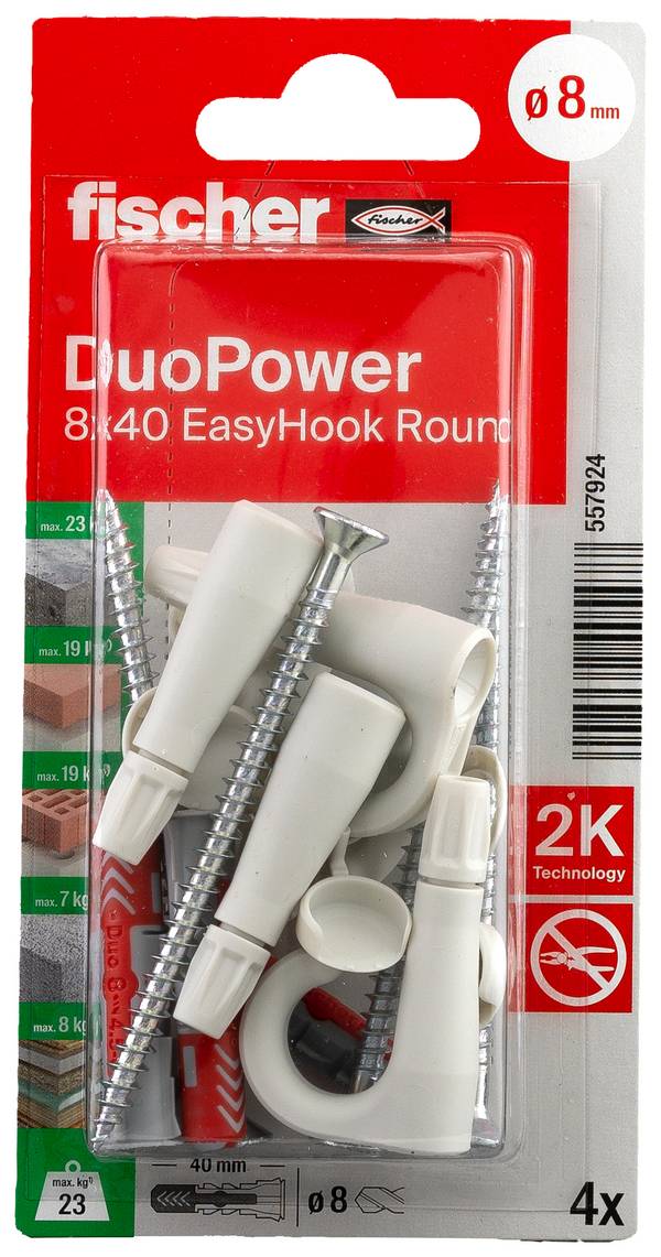 Fischer DuoPower 8x40 EasyHook Round K (4) Plugassortiment   557924 1 set(s)