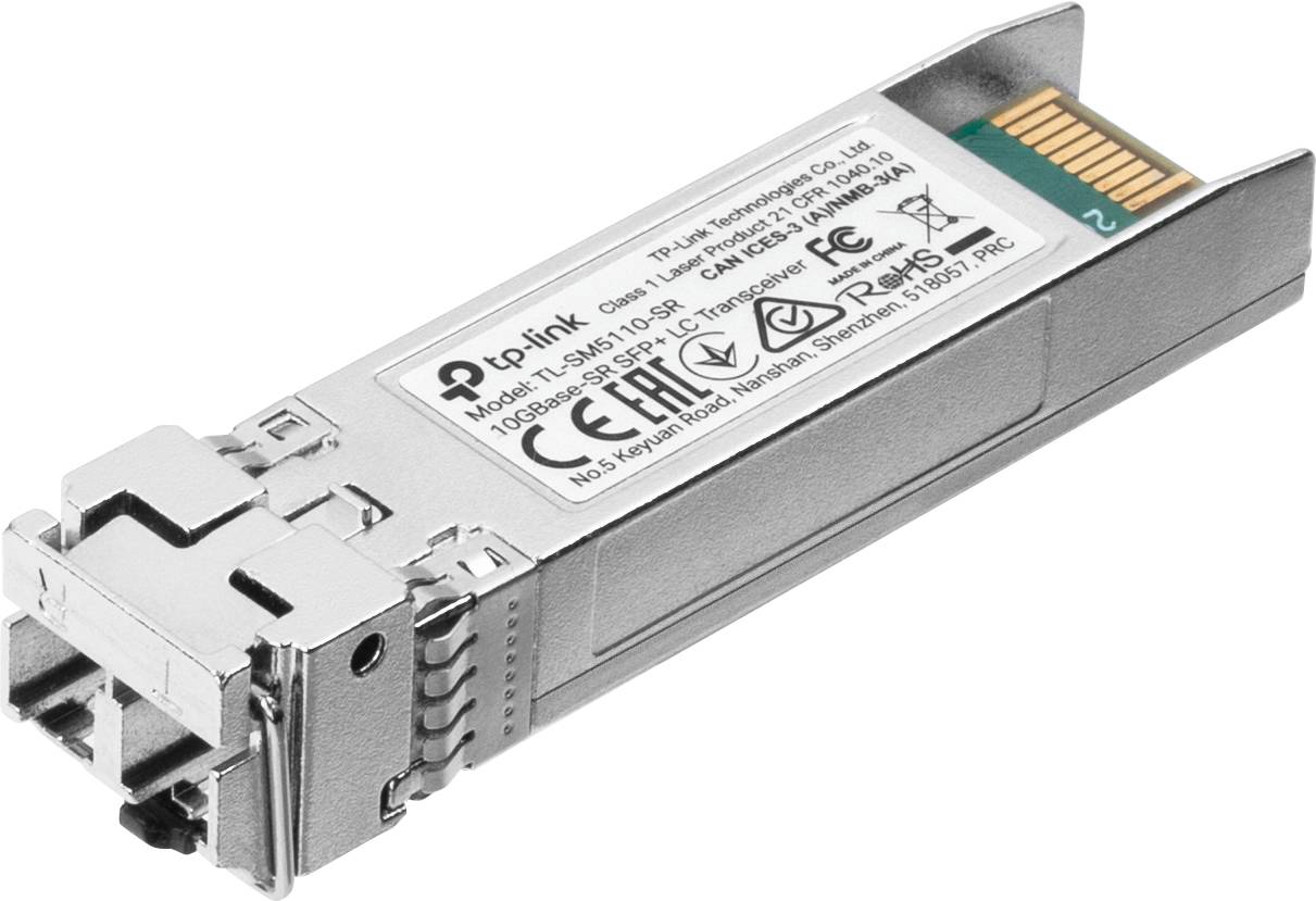 Een TP-Link SFP-transceiver-module, model TL-SM311LS, voor uitbreiding van de netwerkverbinding via glasvezel, tot 10 km.