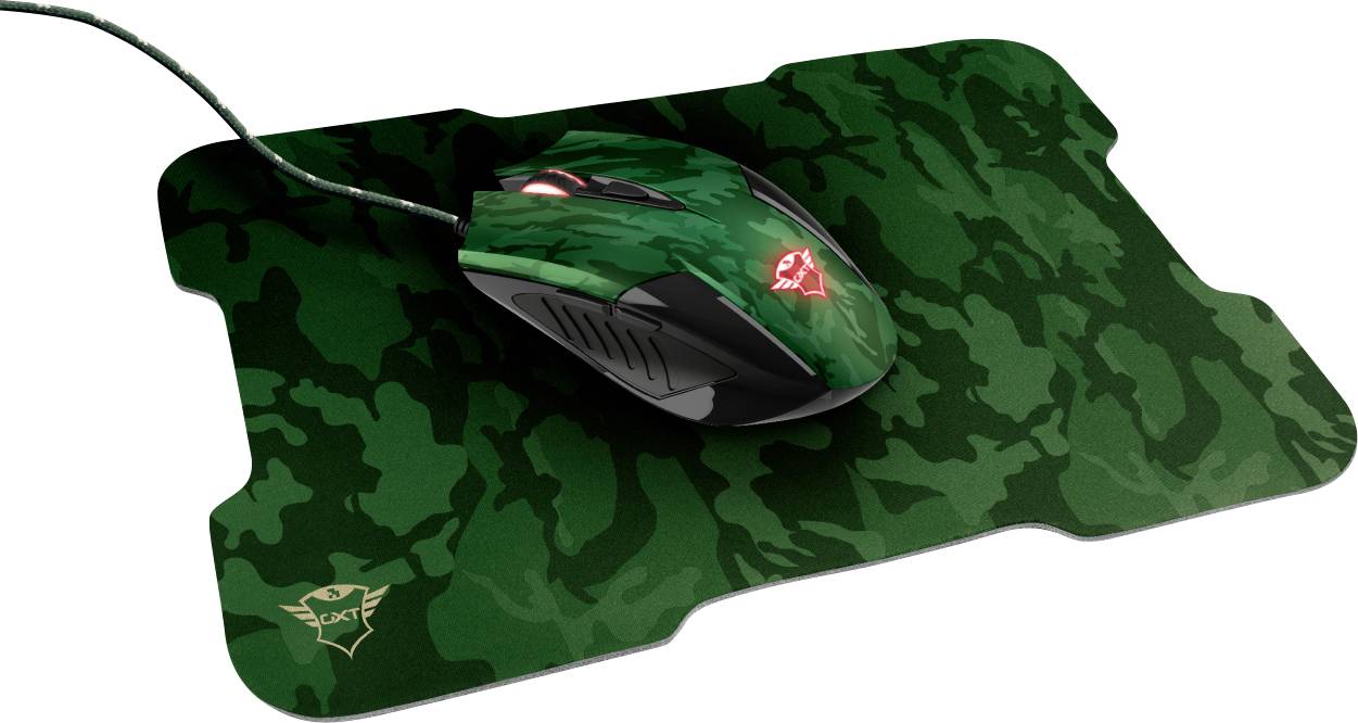 Trust GXT781 RIXA CAMO Muis USB Camouflage 6 Toetsen 800 dpi, 1200 dpi, 2400 dpi, 3200 dpi Verlicht