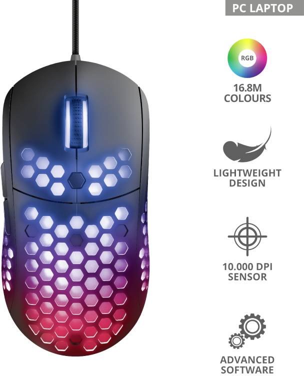 Trust GXT960 graphin lightweight Muis USB Zwart 6 Toetsen 200 dpi, 10000 dpi Verlicht-1